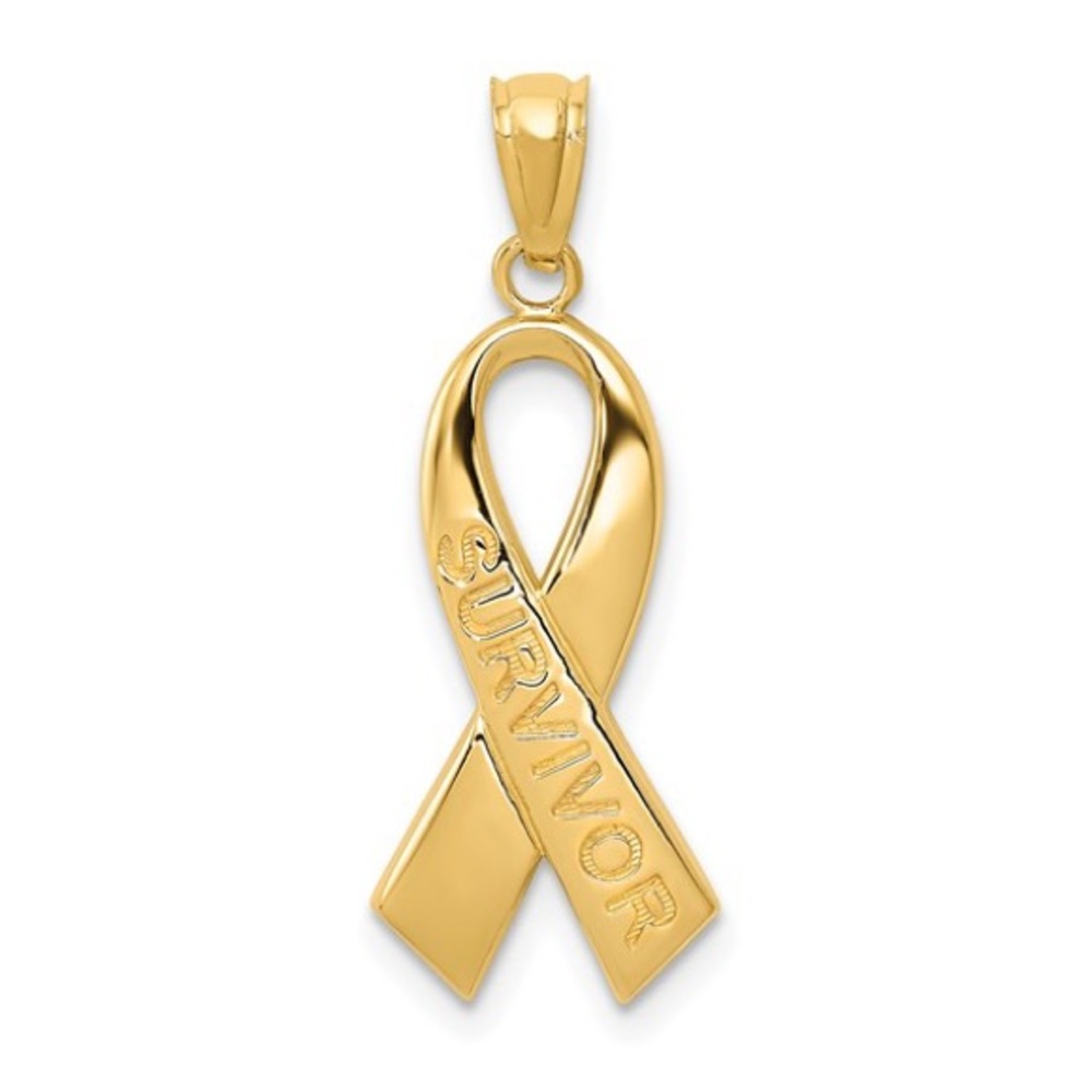 10k yellow gold Survivor Cancer Ribbon Charm necklace pendant